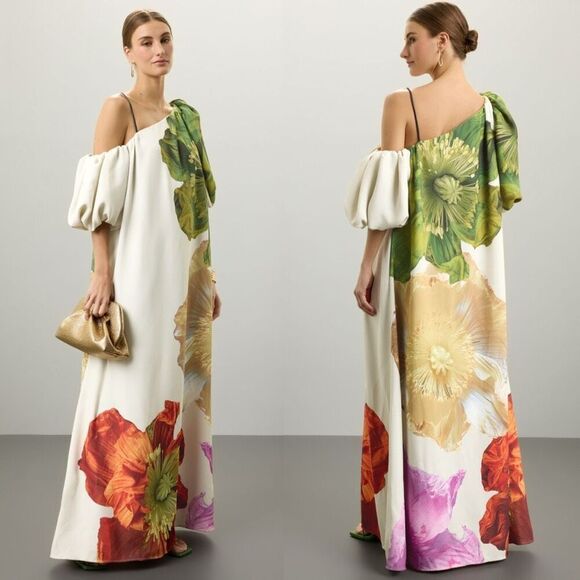 Stine Goya Dress Payton Floral Print Puff Sleeve Asymmetric Maxi Dress Size XS - Picture 1 of 16